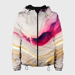 Куртка с капюшоном женская Золотые и розовые мраморные узоры, цвет: 3D-черный
