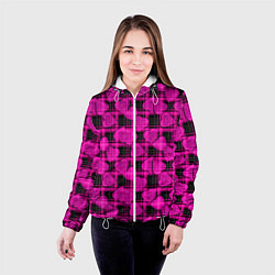 Куртка с капюшоном женская Black and pink hearts pattern on checkered, цвет: 3D-белый — фото 2