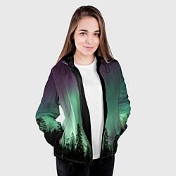 Куртка с капюшоном женская Сияние над лесом, цвет: 3D-черный — фото 2