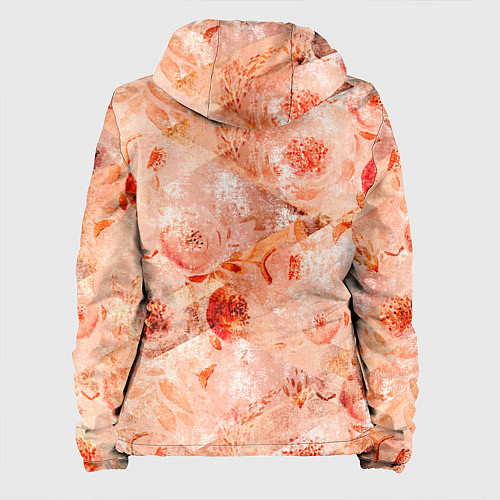 Женская куртка Гранжевый цветочный узор, коралловый фон / 3D-Черный – фото 2