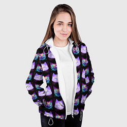 Куртка с капюшоном женская Неоновые кошачьи морды, цвет: 3D-белый — фото 2