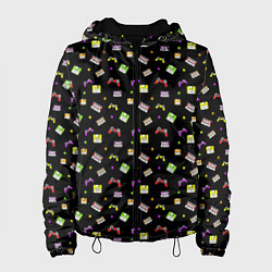 Куртка с капюшоном женская 90s pattern on black, цвет: 3D-черный