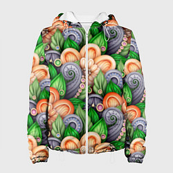 Куртка с капюшоном женская Объемные лепестки цветов и листья, цвет: 3D-белый