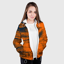 Куртка с капюшоном женская Абстрактная оранжевая поверхность и чёрные тени, цвет: 3D-белый — фото 2