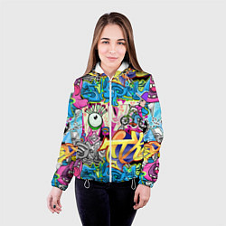Куртка с капюшоном женская Велосипедист и глаз граффити, цвет: 3D-белый — фото 2