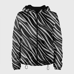 Куртка с капюшоном женская Полосатый черно-серый узор Зебра, цвет: 3D-черный