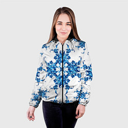 Куртка с капюшоном женская Гжель цветы, цвет: 3D-черный — фото 2
