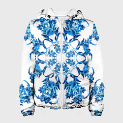 Куртка с капюшоном женская Гжель синий цветок, цвет: 3D-белый