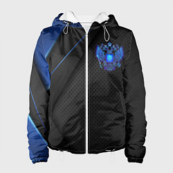 Куртка с капюшоном женская Черно-синий герб России, цвет: 3D-белый