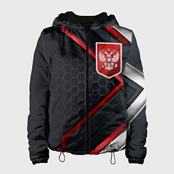 Куртка с капюшоном женская Герб России - объемные пластины на фоне, цвет: 3D-черный