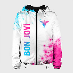 Куртка с капюшоном женская Bon Jovi neon gradient style: надпись, символ, цвет: 3D-черный