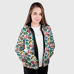 Куртка с капюшоном женская Губы разноцветные поп арт, цвет: 3D-черный — фото 2