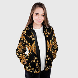 Куртка с капюшоном женская Золотая гжель золотой узор, цвет: 3D-черный — фото 2