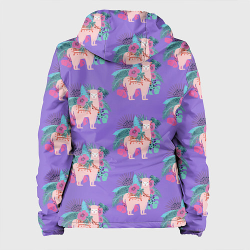 Женская куртка Розовая альпака с тропическими листьями и цветами / 3D-Черный – фото 2