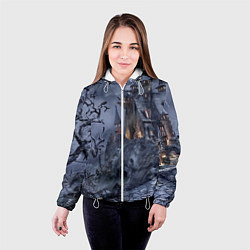 Куртка с капюшоном женская Старый заброшенный замок - Halloween, цвет: 3D-белый — фото 2