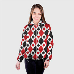 Куртка с капюшоном женская Фон из карточных мастей, цвет: 3D-белый — фото 2