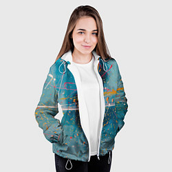 Куртка с капюшоном женская Абстрактный голубой фон, тени и краски, цвет: 3D-белый — фото 2