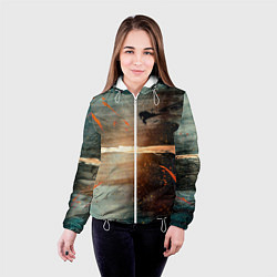 Куртка с капюшоном женская Светло-синий абстрактный фон и брызки красок, цвет: 3D-белый — фото 2