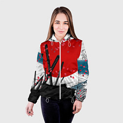 Куртка с капюшоном женская Солнце, волны и катаны, цвет: 3D-белый — фото 2