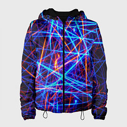 Куртка с капюшоном женская Красно-синие неоновые линии, цвет: 3D-черный