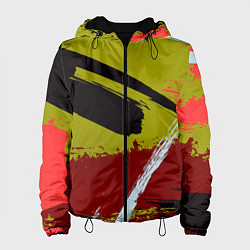 Куртка с капюшоном женская Множество красок на тёмно-зелёном фоне, цвет: 3D-черный