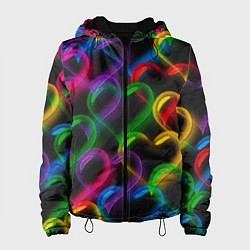 Куртка с капюшоном женская Граффити - неоновые сердца, цвет: 3D-черный