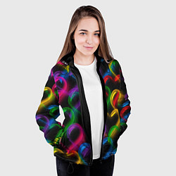 Куртка с капюшоном женская Граффити - неоновые сердца, цвет: 3D-черный — фото 2