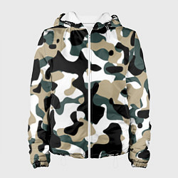 Куртка с капюшоном женская Камуфляж Snow - Trees - Shrubs, цвет: 3D-белый