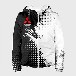 Куртка с капюшоном женская Mitsubishi - черно-белая абстракция, цвет: 3D-белый