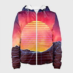 Куртка с капюшоном женская Абстрактные 3D неоновые горы на закате, цвет: 3D-белый