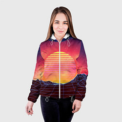 Куртка с капюшоном женская Абстрактные 3D неоновые горы на закате, цвет: 3D-белый — фото 2