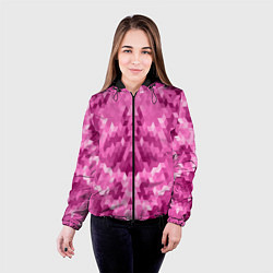 Куртка с капюшоном женская Яркий малиново-розовый геометрический узор, цвет: 3D-черный — фото 2