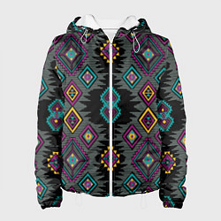 Куртка с капюшоном женская Орнамент ацтеков - текстура, цвет: 3D-белый