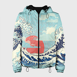 Куртка с капюшоном женская Морской пейзаж с большими волнами на закате, цвет: 3D-черный