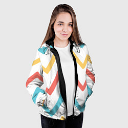 Куртка с капюшоном женская Волнообразные жёлтые, красные и синие линии, цвет: 3D-черный — фото 2