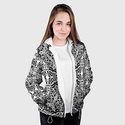 Куртка с капюшоном женская Черно-белый ажурный кружевной узор, цвет: 3D-белый — фото 2
