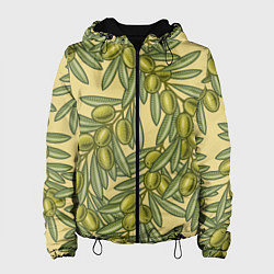 Куртка с капюшоном женская Винтажные ветви оливок, цвет: 3D-черный