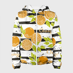 Куртка с капюшоном женская Апельсины на чёрно-белом фоне, цвет: 3D-белый