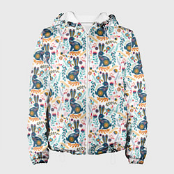 Женская куртка Новогодний паттерн - Кролики и веточки