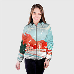 Куртка с капюшоном женская Зимние новогодние горы, цвет: 3D-черный — фото 2
