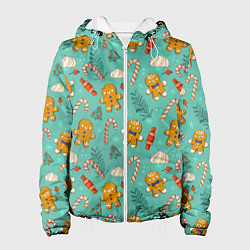 Женская куртка Новогодний паттерн с печеньем и конфетами