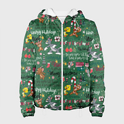 Куртка с капюшоном женская Паттерн Тома и Джерри, цвет: 3D-белый