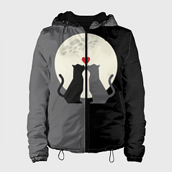 Куртка с капюшоном женская Котики под луной, цвет: 3D-черный