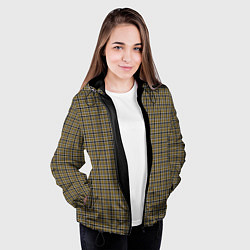 Куртка с капюшоном женская Горчичный с серым клетчатый узор, цвет: 3D-черный — фото 2