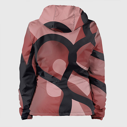 Женская куртка Тёмные волнообразные линии на красном фоне / 3D-Белый – фото 2