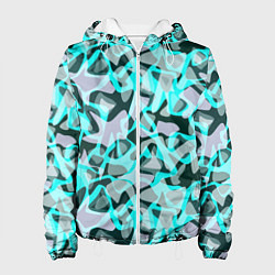 Женская куртка Пятнистый абстрактный узор серый с бирюзовыми лини