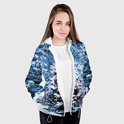 Куртка с капюшоном женская Новогодняя ёлка в лесу, цвет: 3D-белый — фото 2