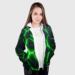 Куртка с капюшоном женская Зелёные неоновые плиты, цвет: 3D-белый — фото 2