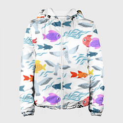 Куртка с капюшоном женская Рыбки и чайки, цвет: 3D-белый