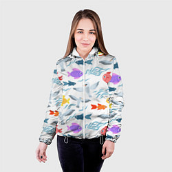 Куртка с капюшоном женская Рыбки и чайки, цвет: 3D-белый — фото 2